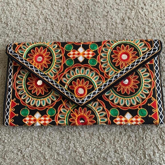 Embroidered Clutch with Handle - Picture 1 of 2
